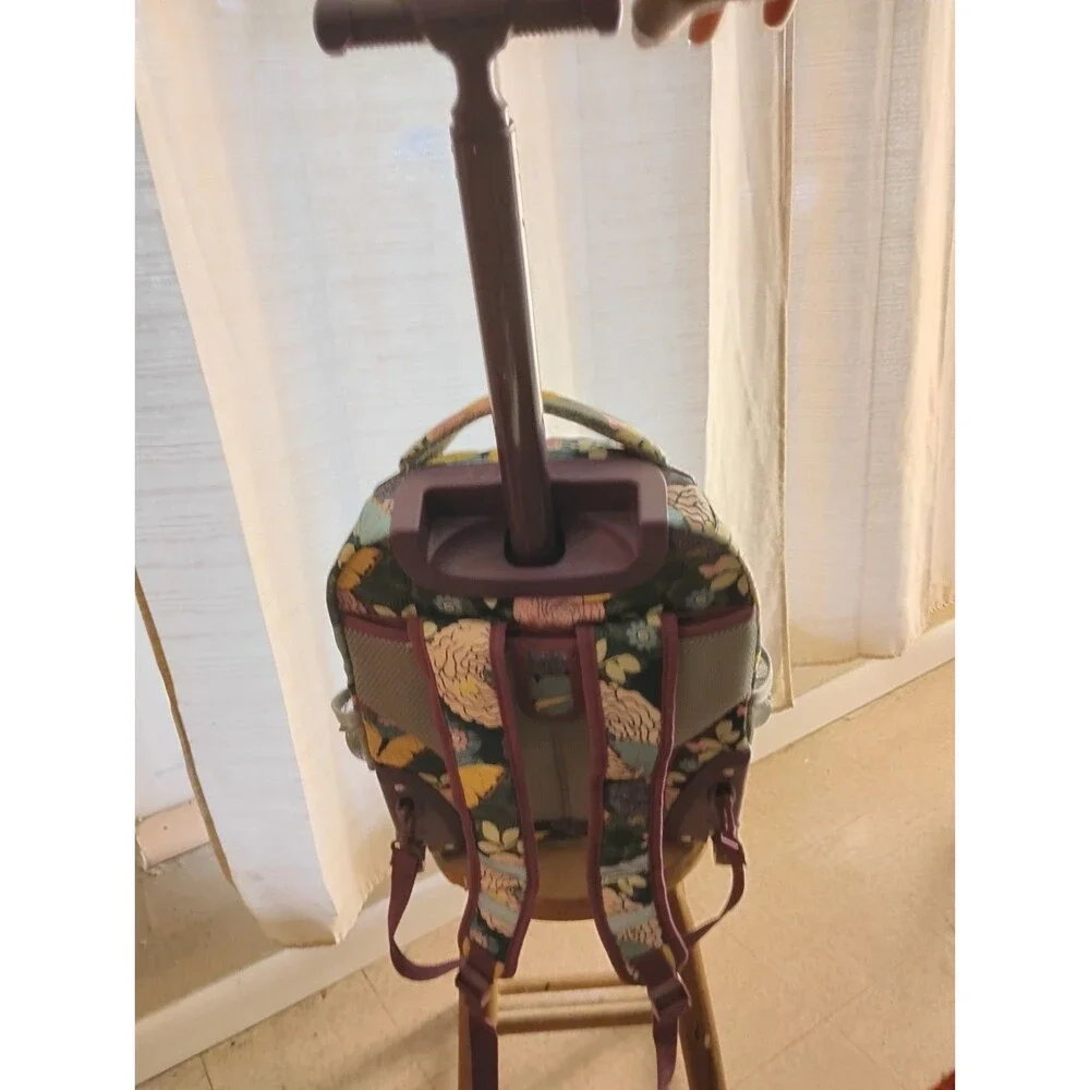 J World New York Rolling Backpack Retractable Handle Mesh Pockets Secret Garden